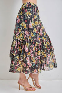 Floral Tiered Midi Skirt