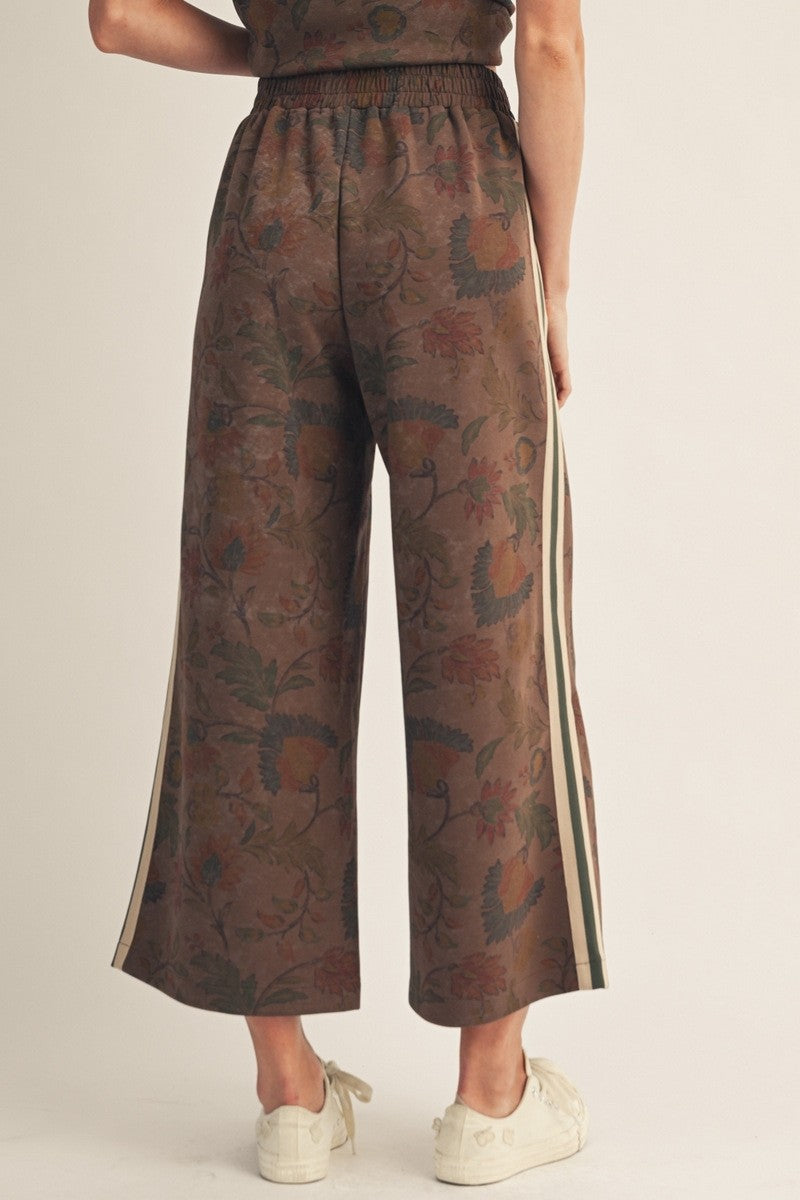 Side Accent Wide Leg Floral Pants