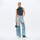 Patch Print High Rise Barrel Denim