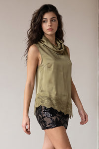 Satin Lace Asymmetrical Blouse