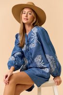 Embroidered Front-Tie Mini Dress