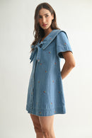 Cherry Embroidered Denim Dress