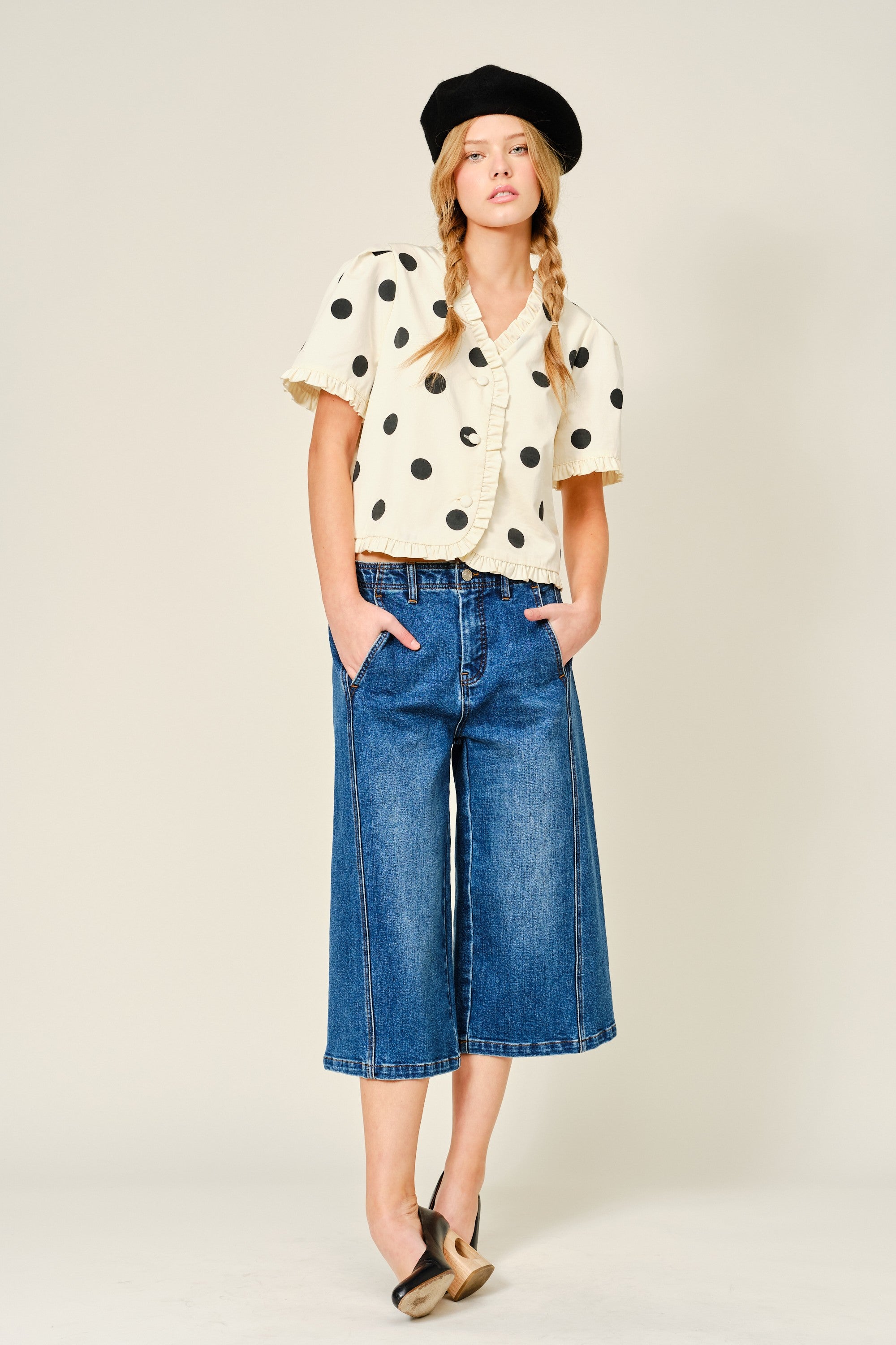 Ruffle Hem Polka Dot Top