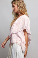 Lace Trim Ruffle Top
