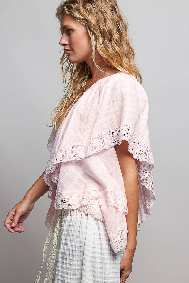 Lace Trim Ruffle Top