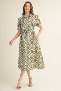 Floral Contrast Tie Midi Dress