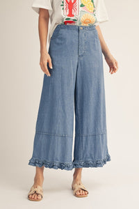 Ruffle Hem Denim Pants