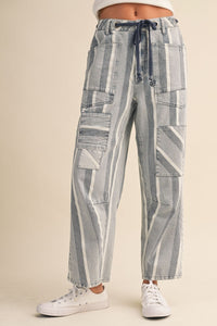 Striped Patchwork Barrel Jeans