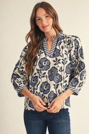Ruffled Neckline Floral Top