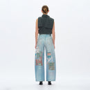 Patch Print High Rise Barrel Denim