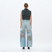 Patch Print High Rise Barrel Denim
