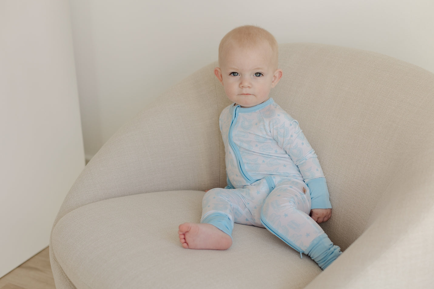Blue Watercolor Cowboy Zipper Romper