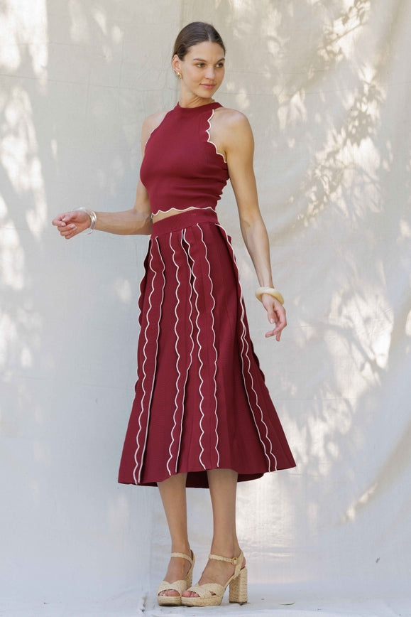 Contrast Trim Scalloped Skirt