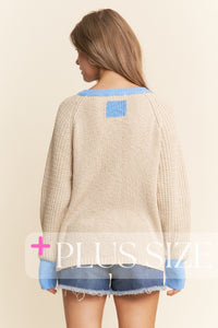 Ribbed Contrast Collar Cardigan