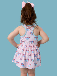 Patriotic Gingham Pleated Skirt Active Dress & Bike Short Set