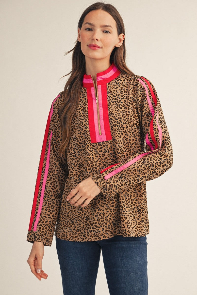 Front Zip Up Leopard Top
