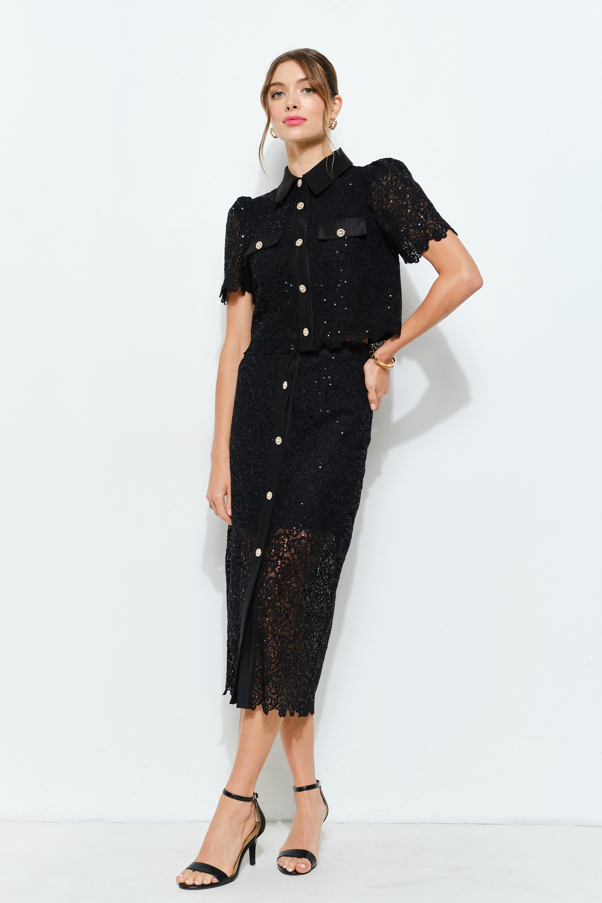 Pearl Button Lace Blouse