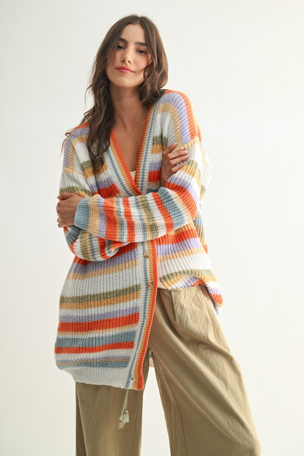 Colorful Striped Knit Cardigan