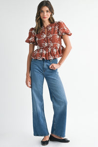 Embroidered Peplum Blouse
