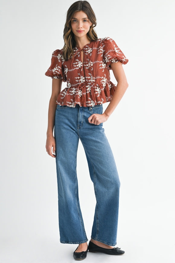 Embroidered Peplum Blouse
