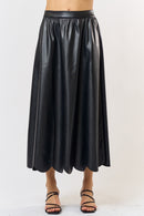 Scalloped Faux Leather Midi Skirt
