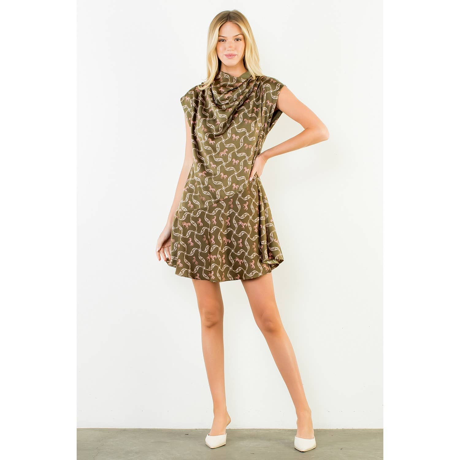 Silk Horse Print Mini Dress