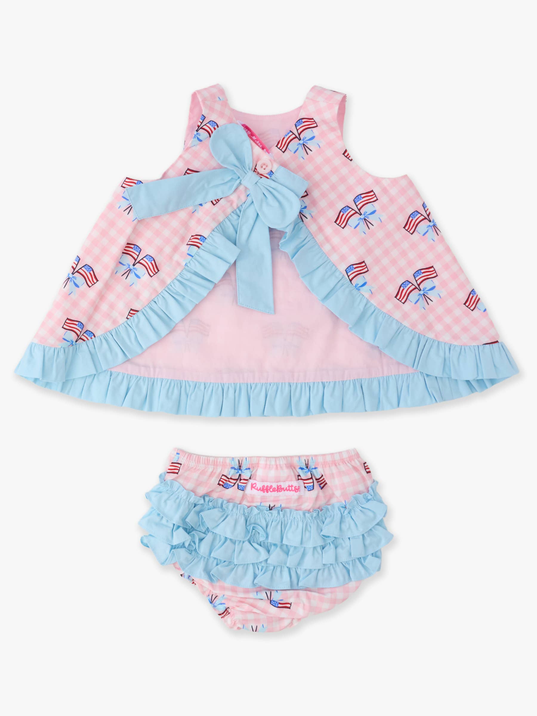 Patriotic Gingham Ruffle Swing Top & Bloomer Set