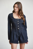 Denim Long Sleeve Romper