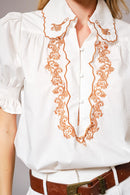 Embroidered Scallop Collar Blouse