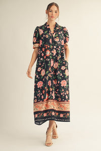 Button Down Floral Midi Dress