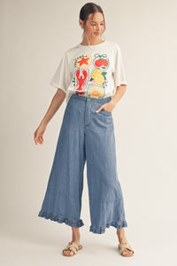 Ruffle Hem Denim Pants