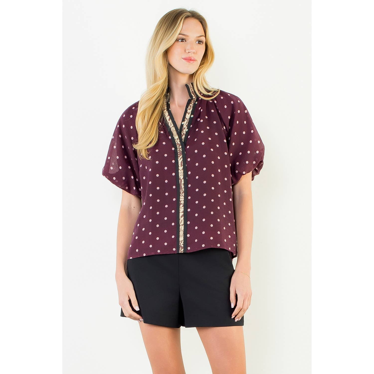 Polka Dot Puff Sleeve Top
