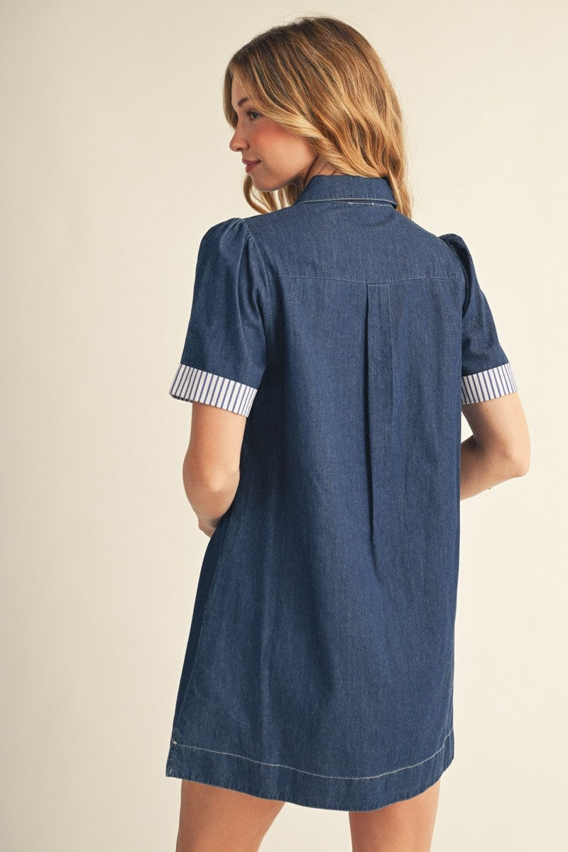 Stripe Contrast Denim Mini Dress
