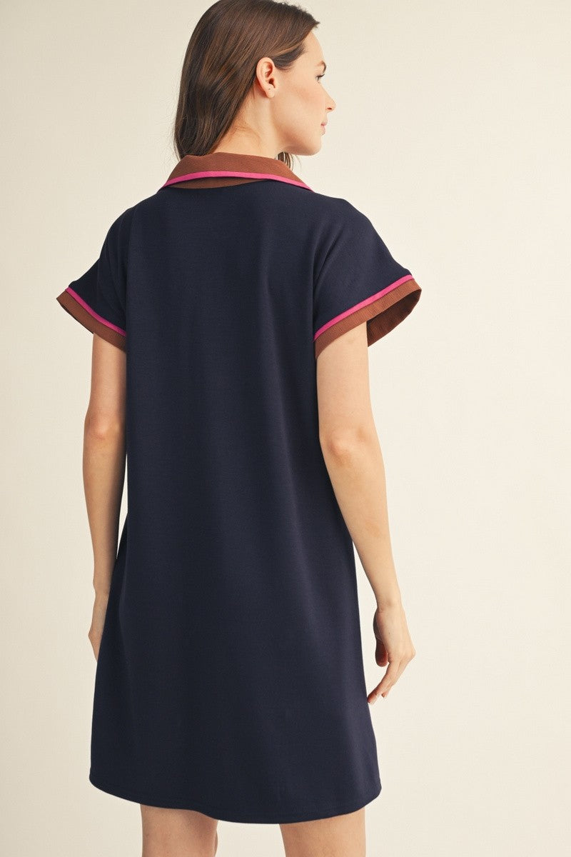 Contrast Accent Solid Mini Dress