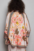 Boho Floral Print Button-Down Batwing Shirt