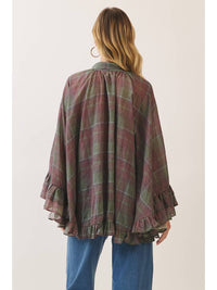 Plaid Bow Tie Ruffle Blouse