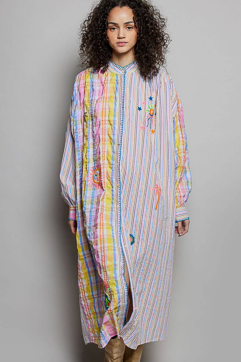 Colorful Embroidered Woven Dress