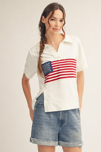 Collared American Flag Top