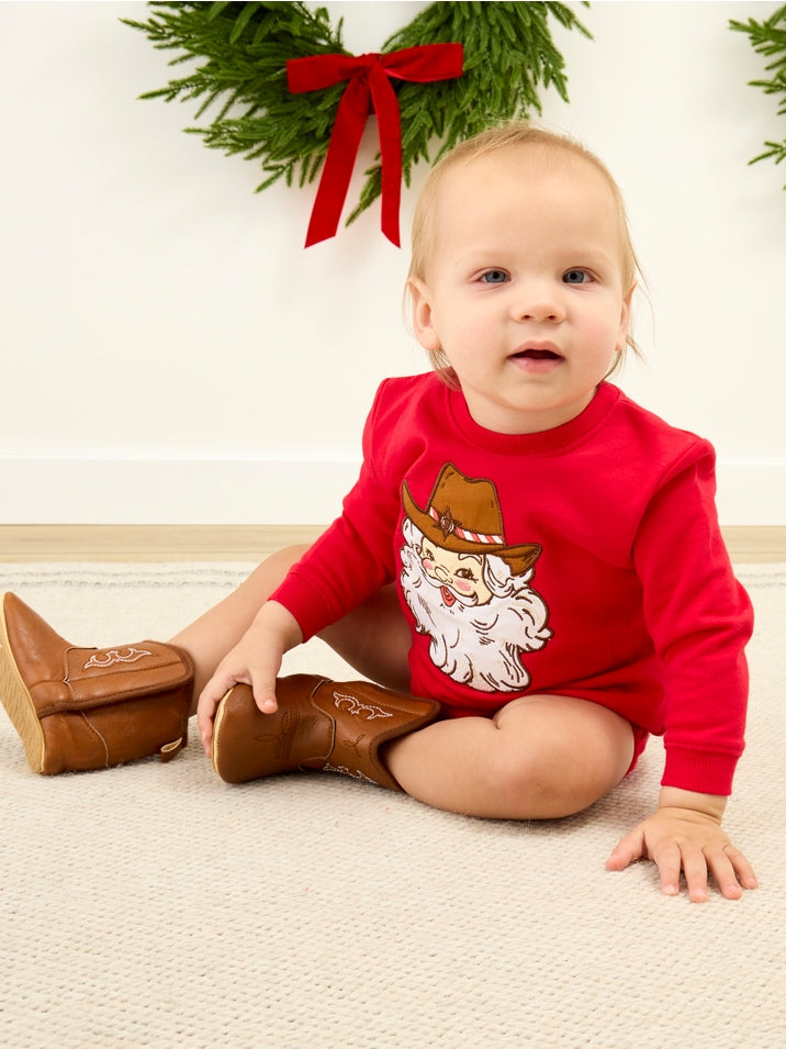 Baby Giddy Up Santa Applique Bubble Romper