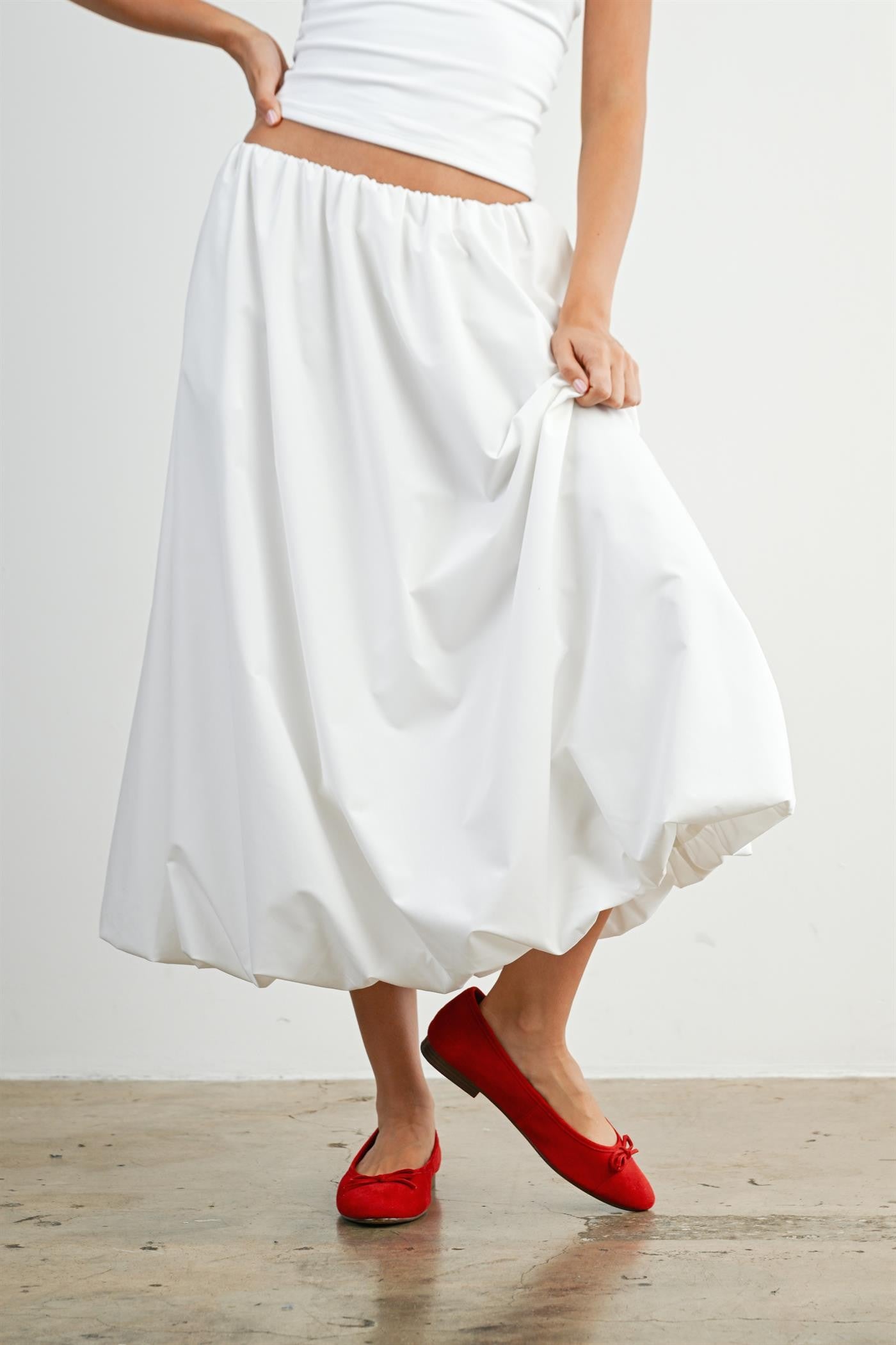 White Bubble Hem Midi Skirt