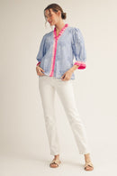 Contrast Accent Eyelet Top