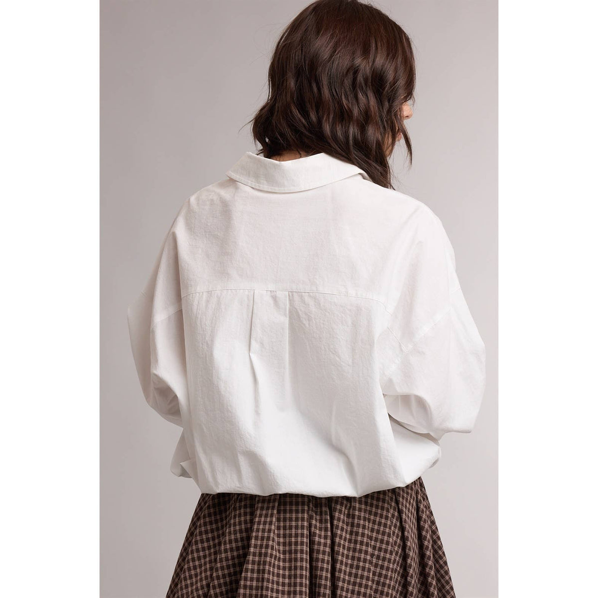 White Cropped Bubble Button-Down