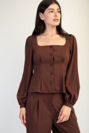Square Neck Button-Up Top