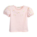 Sequin Floral Mesh Sleeve Top