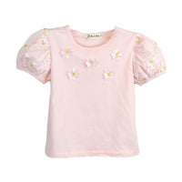 Sequin Floral Mesh Sleeve Top