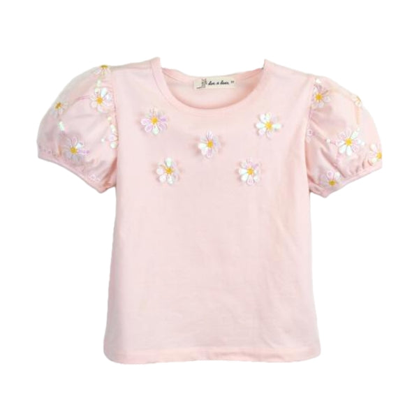 Sequin Floral Mesh Sleeve Top