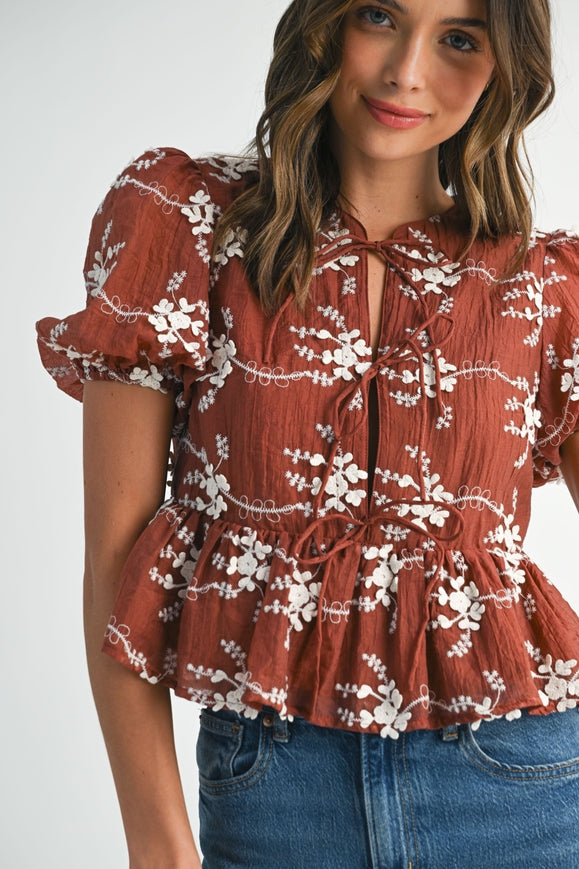 Embroidered Peplum Blouse