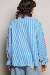 Embroidered Blue Striped Blouse