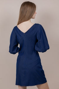 Boat Neck Denim Mini Dress