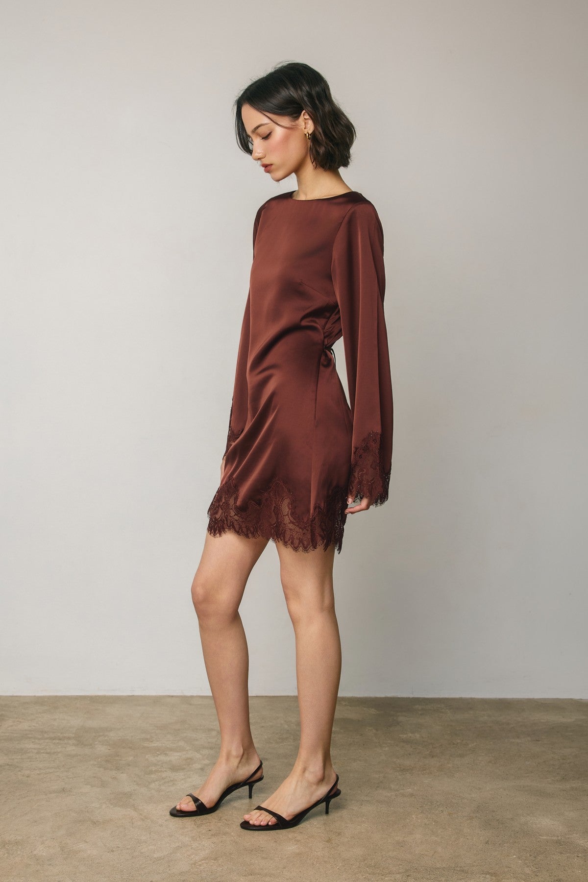Lace Detailed Satin Mini Dress